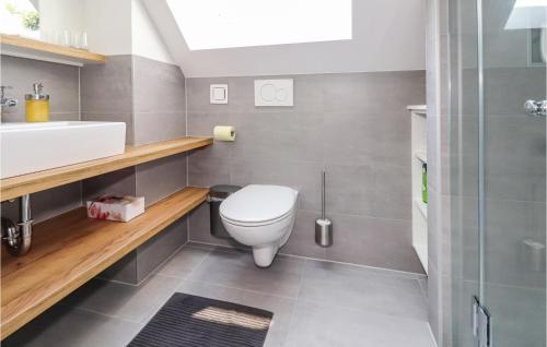 a bathroom with a toilet and a sink and a shower at Kellerstoeckl In Eltendorf in Eltendorf