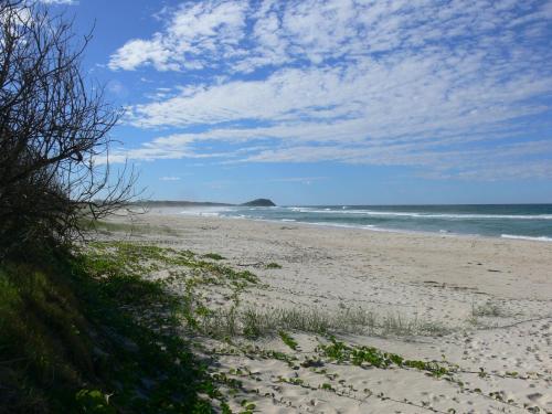 a sandy beach with the ocean in the background at White Waves on the Beach in Hastings Point