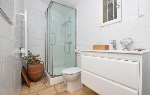 a bathroom with a toilet and a glass shower at Awesome Home In Mouans-Sartoux in Mouans-Sartoux