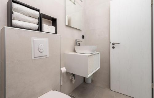 a white bathroom with a sink and a toilet at 4 Bedroom Stunning Home In Jablanac in Jablanac