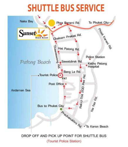 a map of the shuttle bus service at Sunset Beach Resort in Patong Beach
