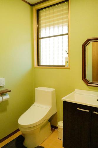 a bathroom with a white toilet and a sink at 農家古民家ねこざえもん奥屋敷 Nekozaemon-Gest house in Nishiwada