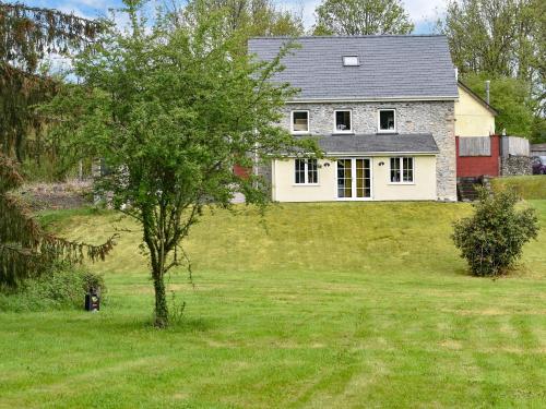 a house on a hill with a tree in a field at Goitre Farmhouse in Llanwrda