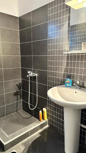 a bathroom with a sink and a shower at LUUMA APARTMENT'S in Thymonia Beach