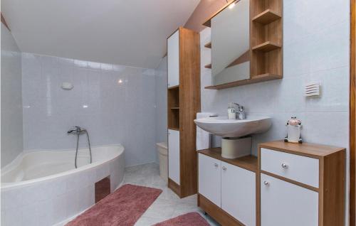 ein Badezimmer mit einem Waschbecken und einer Badewanne in der Unterkunft Beautiful Home In Nedescina With 5 Bedrooms, Wifi And Outdoor Swimming Pool in Nedeščina