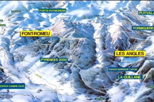 a map of a mountain range with snow and ice at Riverside 4 bed house full of character and charm in Quillan