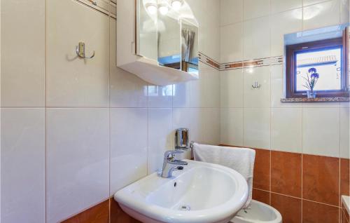 ein Badezimmer mit einem Waschbecken, einem Spiegel und einem WC in der Unterkunft 3 Bedroom Gorgeous Apartment In Pula in Pula