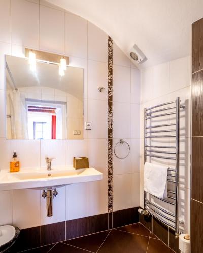 a bathroom with a sink and a mirror at Leylaria in Český Krumlov
