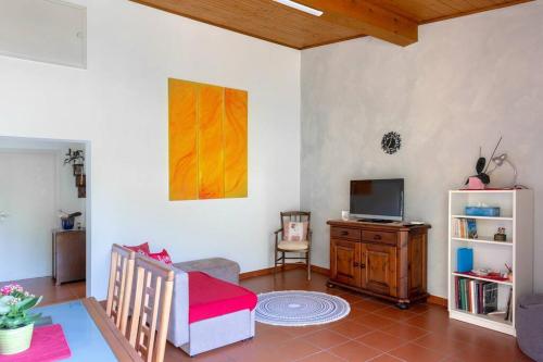 a living room with a bed and a tv at Casa Ruth Brissago in Brissago
