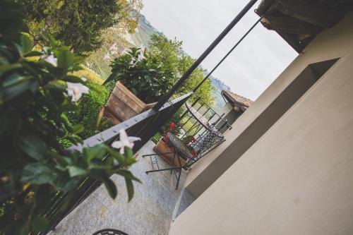 an overhead view of a balcony with chairs and plants at Agriturismo Rivella in Barbaresco