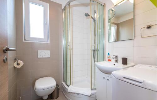 寇齊諾的住宿－Cozy Home In Kozino With Jacuzzi，浴室配有卫生间、盥洗盆和淋浴。
