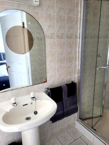 a bathroom with a sink and a shower at Grange House B&B in Galway