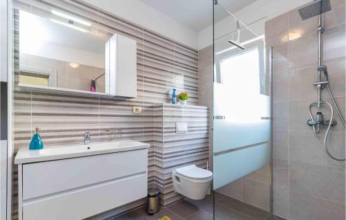 ein Bad mit einem WC, einem Waschbecken und einer Dusche in der Unterkunft Amazing Home In Pula With Kitchen in Pula