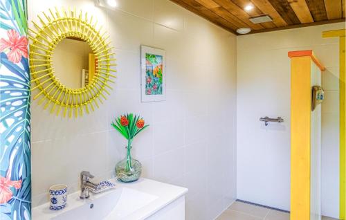 een badkamer met een wastafel en een spiegel bij Nice Home In Plouguerneau With Wifi in Plouguerneau