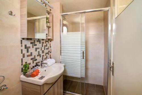 a bathroom with a sink and a shower at Chriselen in Eleonas