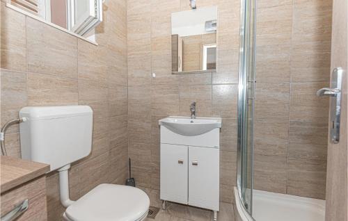 ein Bad mit einem WC, einem Waschbecken und einer Dusche in der Unterkunft Beautiful Apartment In Sibenik With Wifi in Šibenik