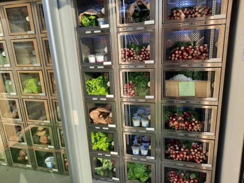 a display case filled with lots of fruits and vegetables at Maison individuelle in Pommeréval