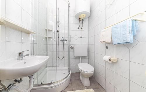 y baño con lavabo, aseo y ducha. en 1 Bedroom Stunning Apartment In Seget Donji, en Trogir