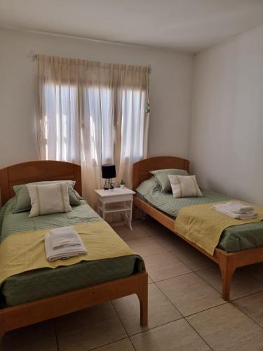 2 camas en una habitación con ventana en HOSTERIA CAROL en Salta
