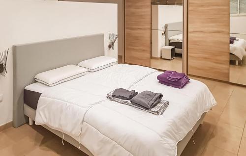 - un grand lit blanc avec 2 serviettes dans l'établissement Stunning Home In Salles Daude With Wifi, à Salles-d'Aude