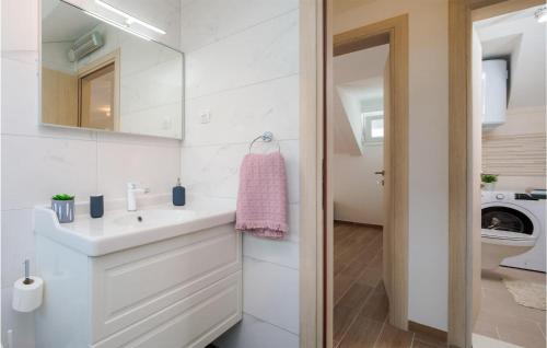 ein weißes Badezimmer mit einem Waschbecken und einer Waschmaschine in der Unterkunft 5 Bedroom Stunning Home In Zatoglav in Ražanj