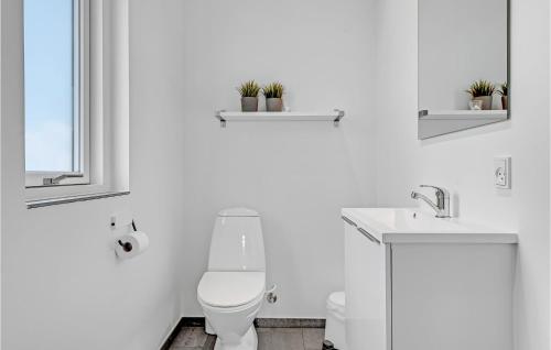 エーベルトフトにあるBeautiful Home In Ebeltoft With 3 Bedrooms And Wifiの白いバスルーム(トイレ、洗面台2台付)