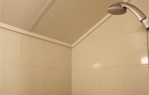 een douchekop in een badkamer met witte tegels bij Buitengoed Het Lageveld - 133 in Hoge-Hexel