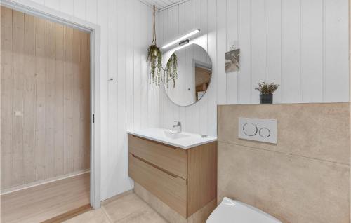 ヴィデ・サンデにあるBeautiful Home In Hvide Sande With Ethernet Internetのバスルーム(洗面台、鏡、トイレ付)