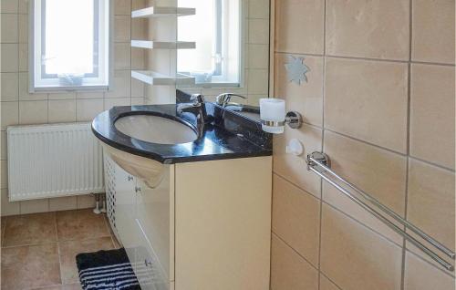 een badkamer met een wastafel en een spiegel bij Chalet 5 in Oosterwolde