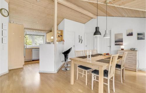 a kitchen and dining room with a table and chairs at Nice Home In Fårvang With Sauna in Fårvang