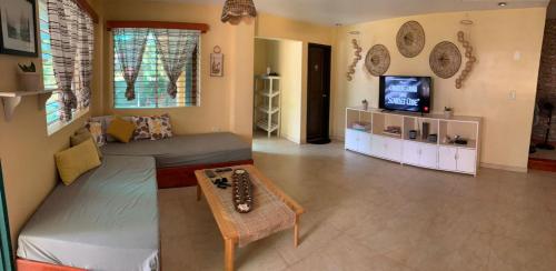 a living room with a couch and a tv at TLT Guest Houses 