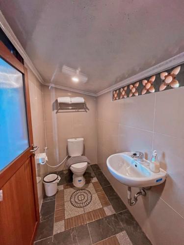 a bathroom with a toilet and a sink at De Pointé Resort & Resto in Campaka