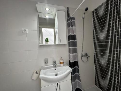 y baño con lavabo y ducha. en Accommodation Tomcuk en Kotor