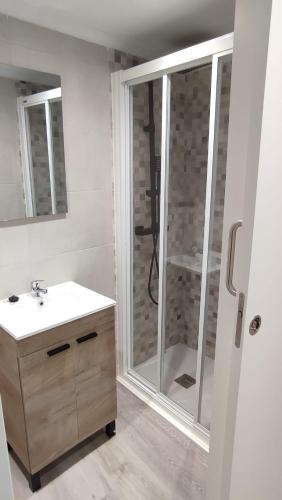 a bathroom with a shower and a sink and a shower at Apartamentos Plateria in O Grove