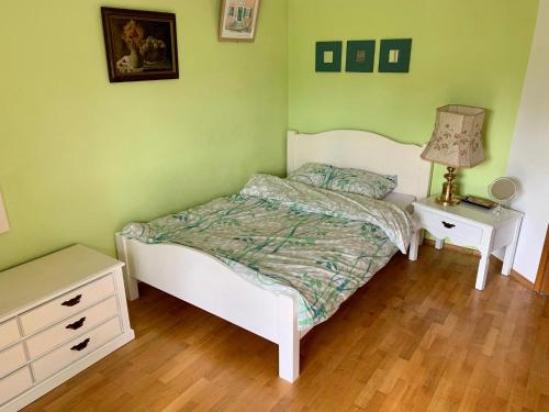 una camera con letto, cassettiera e lampada di Sokograd Attic a Šipovo