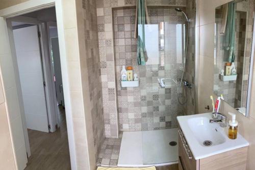 a bathroom with a shower and a sink at apartamento precioso y coqueto in Seville