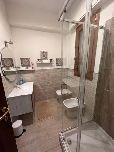 a bathroom with a shower and a sink and a toilet at Casa Roma Fiorita in Rome