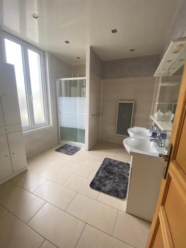 a bathroom with a toilet and a sink and a shower at Maison luxe entier a Limay in Limay