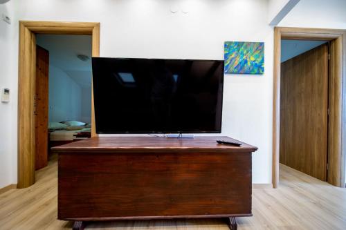 a flat screen tv sitting on top of a wooden dresser at Apartmani Pero Dido in Rab