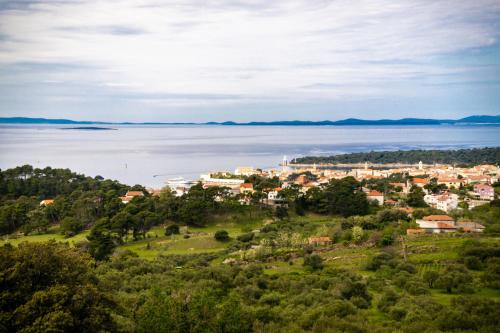 a small town on a hill overlooking the water at Apartmani Pero Dido in Rab
