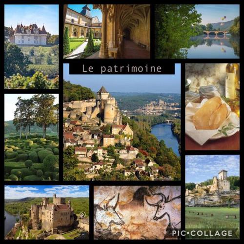 a collage of pictures of cities and buildings at « Le Vieux Hangar » gîte à la ferme in Le Buisson de Cadouin