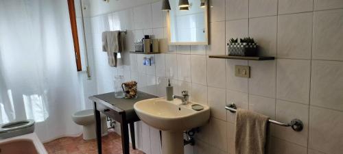 La salle de bains est pourvue d'un lavabo et de toilettes. dans l'établissement Shanel, à Seravezza