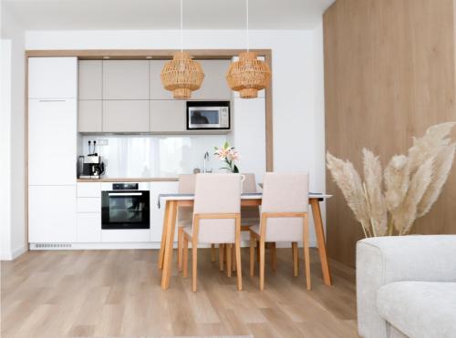 Η κουζίνα ή μικρή κουζίνα στο Platán Beach Apartman with lakeview