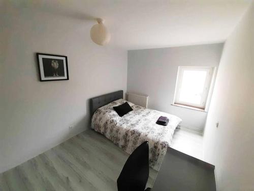 une chambre avec un lit, une table et une fenêtre dans l'établissement Duplex à deux pas de la place Stanislas, à Nancy