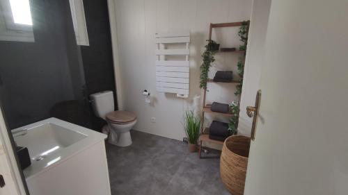 Criquetot-lʼEsneval的住宿－L'Armistice，浴室配有白色卫生间和盥洗盆。