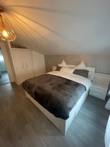 a bedroom with a large bed in a room at Maisonnette avec terrasse in Strasbourg