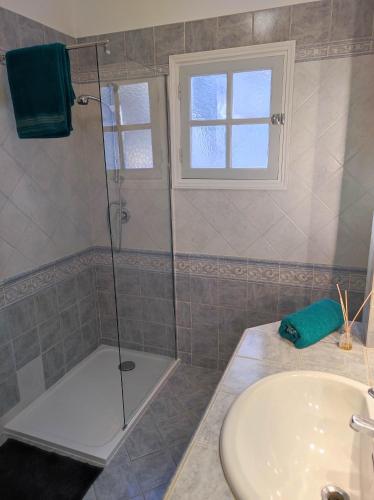 une salle de bain avec douche et lavabo dans l'établissement Villa Olivaie St Ange, à La Gaude