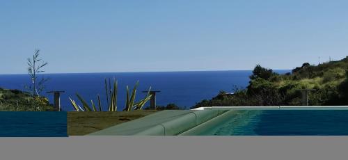 a swimming pool with the ocean in the background at Pelagos in Pompeiana