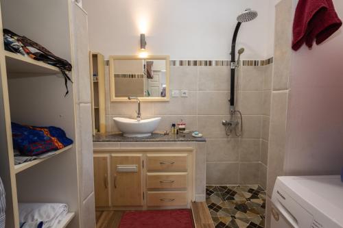 a bathroom with a sink and a shower at Les Villas 33 Bis in Baie du Tombeau