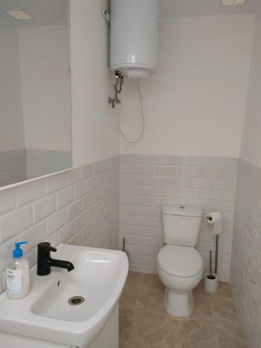 a bathroom with a white toilet and a sink at Alba 2 apartamento y Alba 3 habitación con baño in Puerto del Rosario